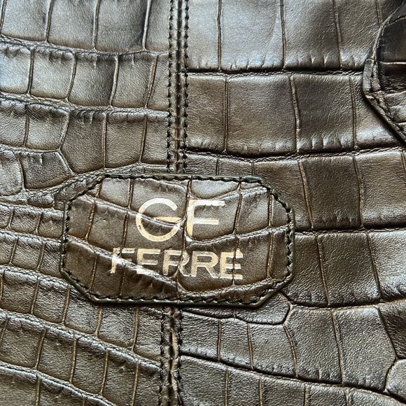 Gianfranco Ferre Croc Embossed Leather Tote - Picture 3 of 12
